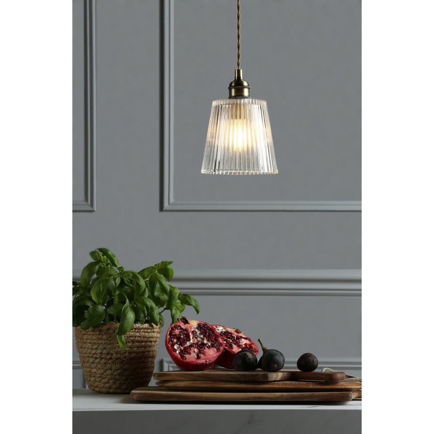 Photograph: Laura Ashley Callaghan Antique Brass Single Pendant Complete With Ribbed Glass Shade