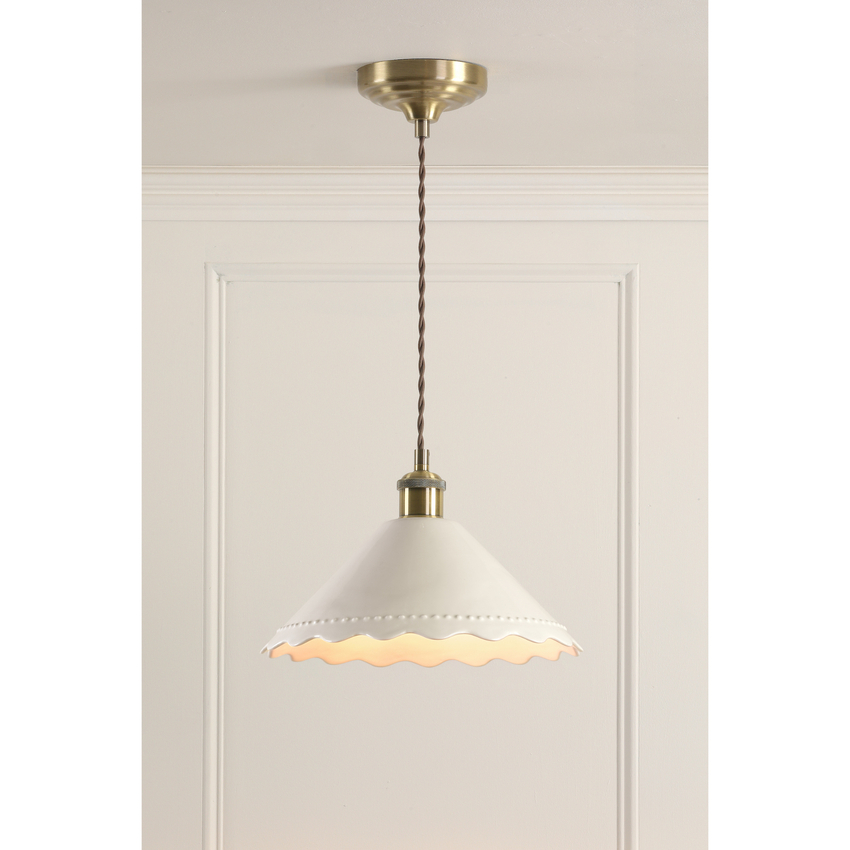 Photograph: Laura Ashley Daws Pendant White Ceramic and Antique Brass