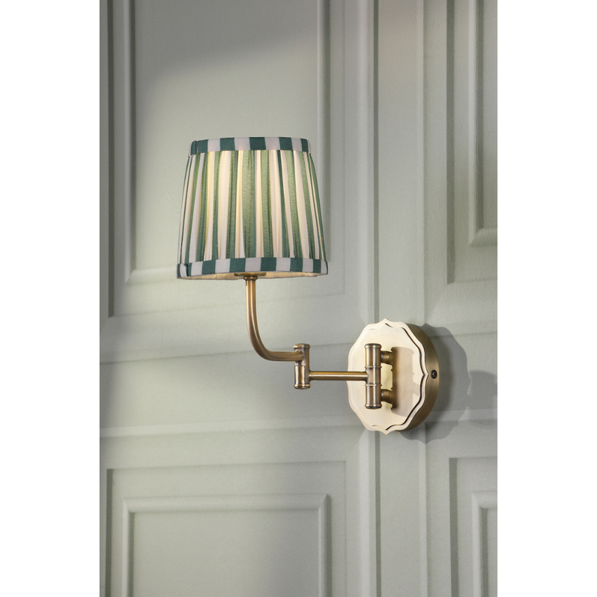 Photograph: Laura Ashley Denwick Matt Antique Brass Swing Arm Wall Light Complete With A Green Cotton Mix Tapered Drum Shade