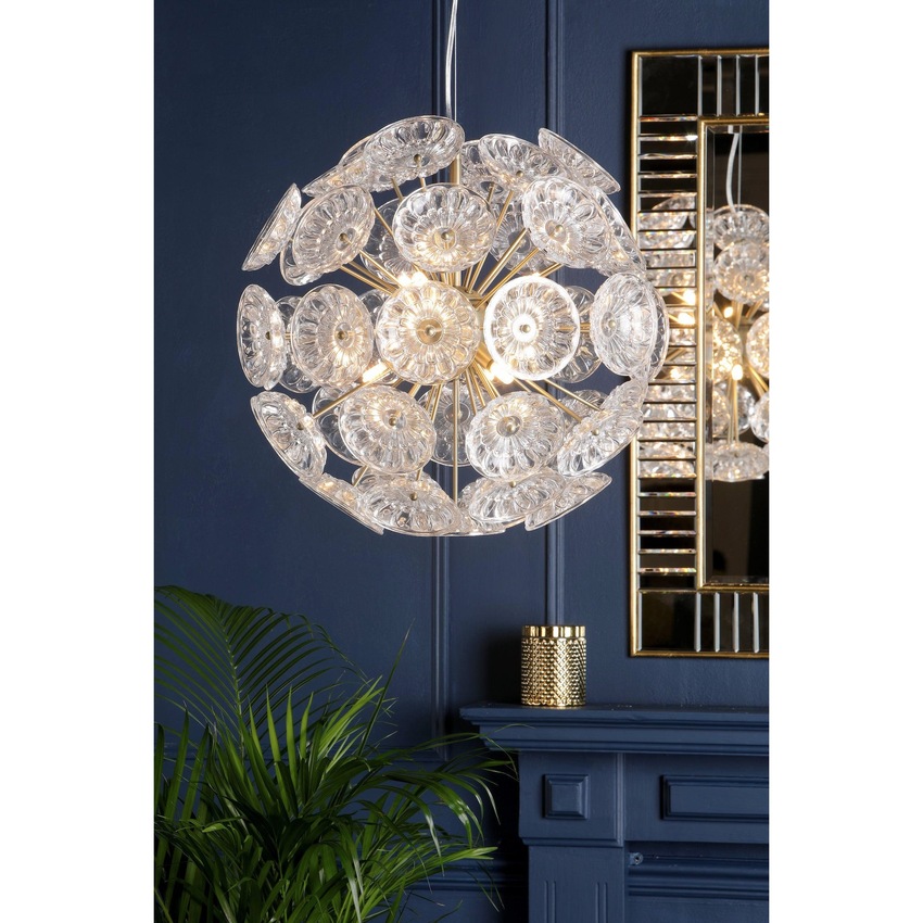 Photograph: Laura Ashley Elwick 6 Light Antique Brass Pendant Complete With Textured Glass