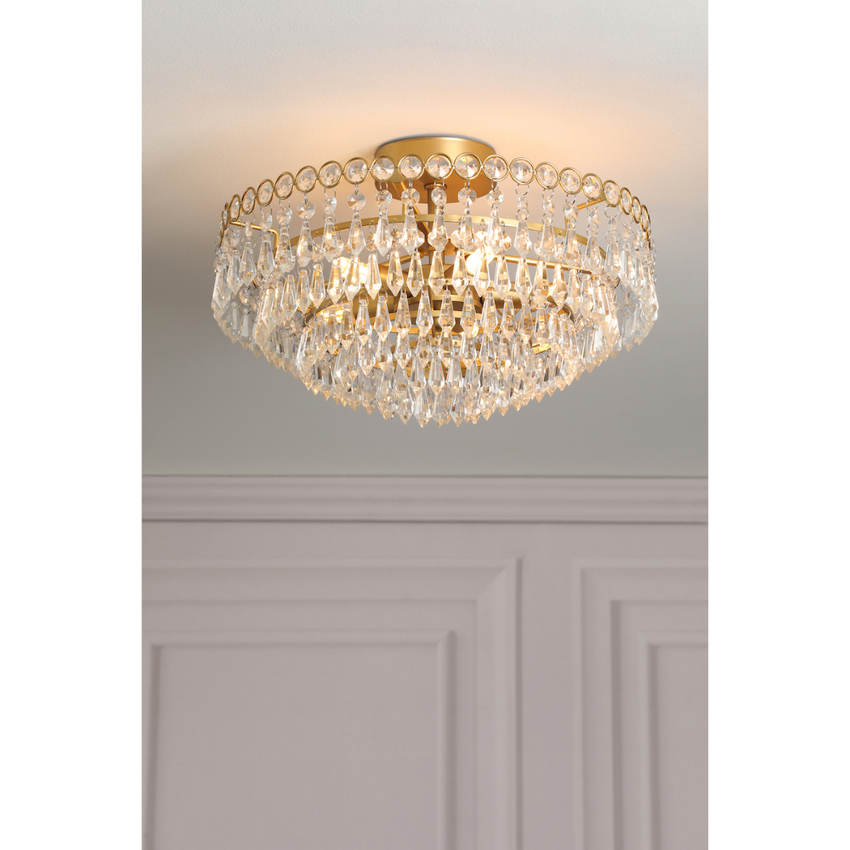 Photograph: Laura Ashley Enid Matt Antique Brass 5 Light Semi-Flush With Faceted Crystal Decoration
