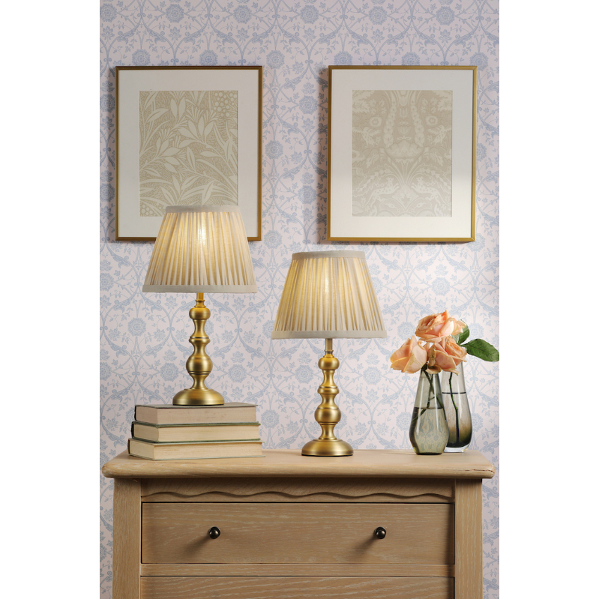 Photograph: Laura Ashley Ezra Twin Pack of Antique Brass Table Lamps Complete With Pleated Oatmeal Shades - Switched