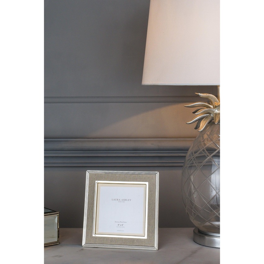 Photograph: Laura Ashley Harrison Photo Frame Natural Linen With Polished Silver Detail - 5x5