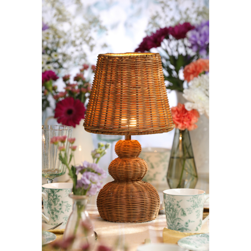 Photograph: Laura Ashley Hasfield Natural Rattan Recharegable Table Lamp Complete With Natural Rattan Shade