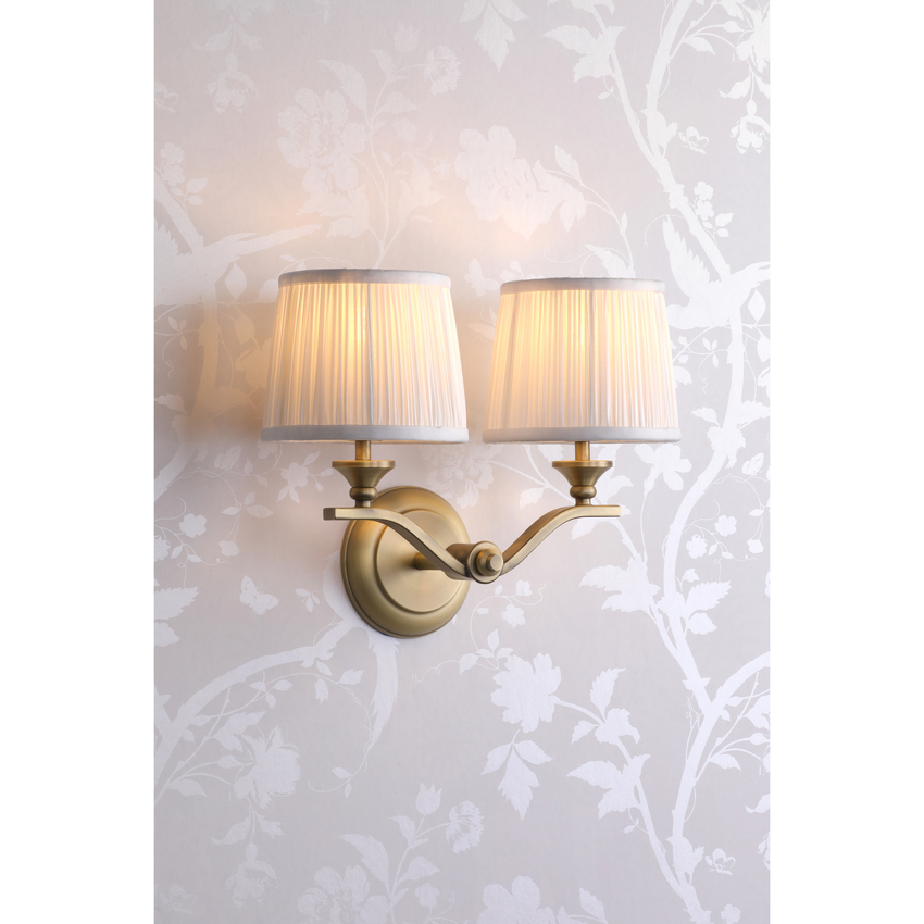 Photograph: Laura Ashley Hemsley 2 Light Wall Light Matt Antique Brass With Shade