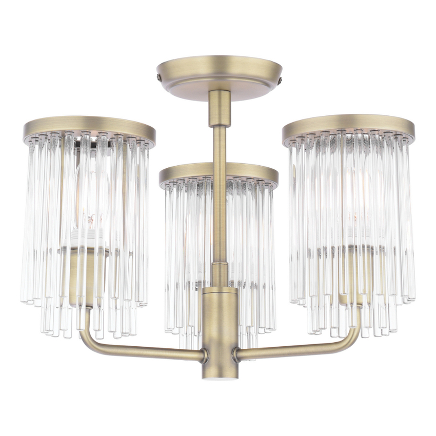 Photograph: Laura Ashley Hilcote Matt Antique Brass 3 Light Semi-Flush Ceiling Light Complete With Clear Glass Decoration