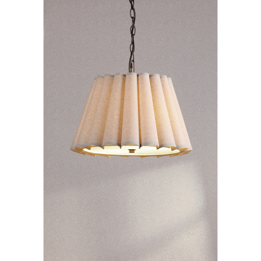 Photograph: Laura Ashley Holwell 2 Light Vintage Antique Bronze Pendant Light Complete With Natural linen Scalloped Shade
