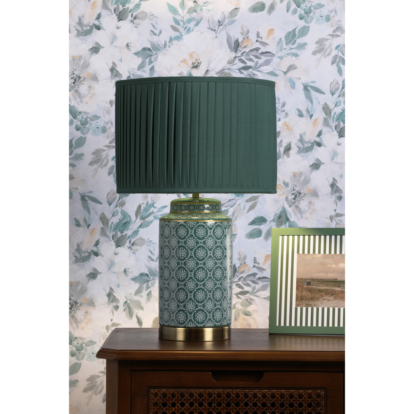 Photograph: Laura Ashley Knipton Green Ceramic Table Lamp With Antique Brass Detailing Complete With Green Fabric Drum Shade