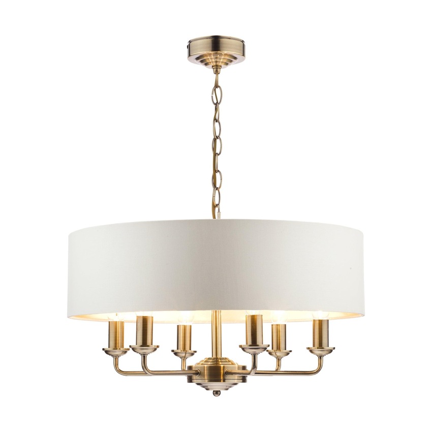 Photograph: Laura Ashley LA3621353-Q Sorrento Antique Brass 6 Light Pendant Light Complete With Ivory Linen Shade