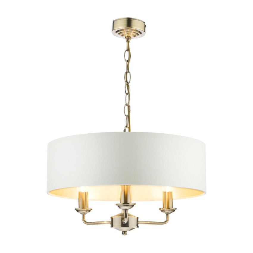 Photograph: Laura Ashley LA3621363-Q Sorrento Antique Brass 3 Light Pendant Light Complete With Ivory Linen Shade