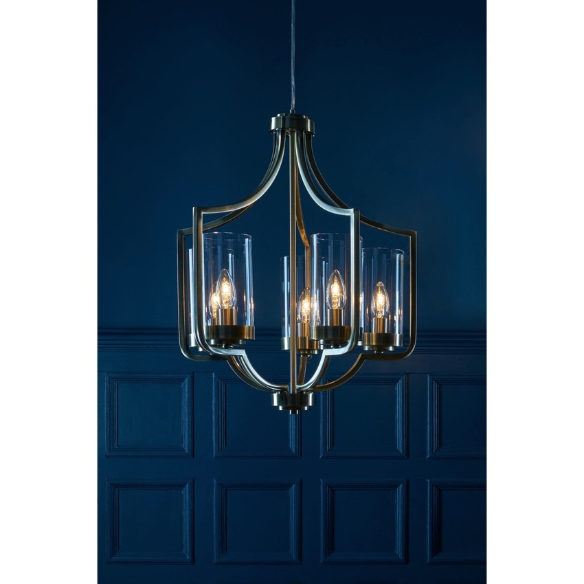 Photograph: Laura Ashley LA3713708-Q Joseph Antique Brass 5 Light Pendant With Clear Glass Shades