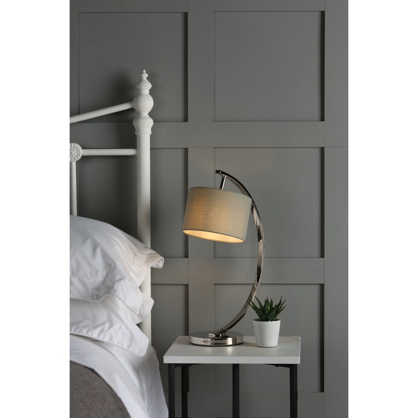 Photograph: Laura Ashley LA3714977-Q Noah Polished Nickel Table Lamp Complete With Grey Faux Silk Shade