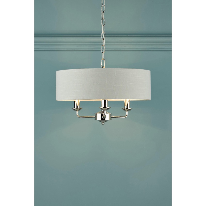 Photograph: Laura Ashley LA3718272-Q Sorrento Polished Nickel 3 Light Pendant Light Complete With Silver Linen Shade