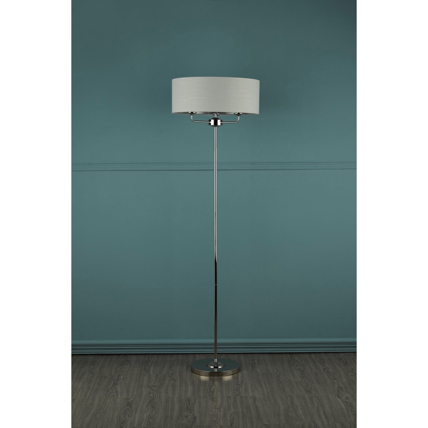 Photograph: Laura Ashley LA3718280-Q Sorrento Polished Nickel 3 Light Floor Lamp Complete With Silver Linen Shade And Switch