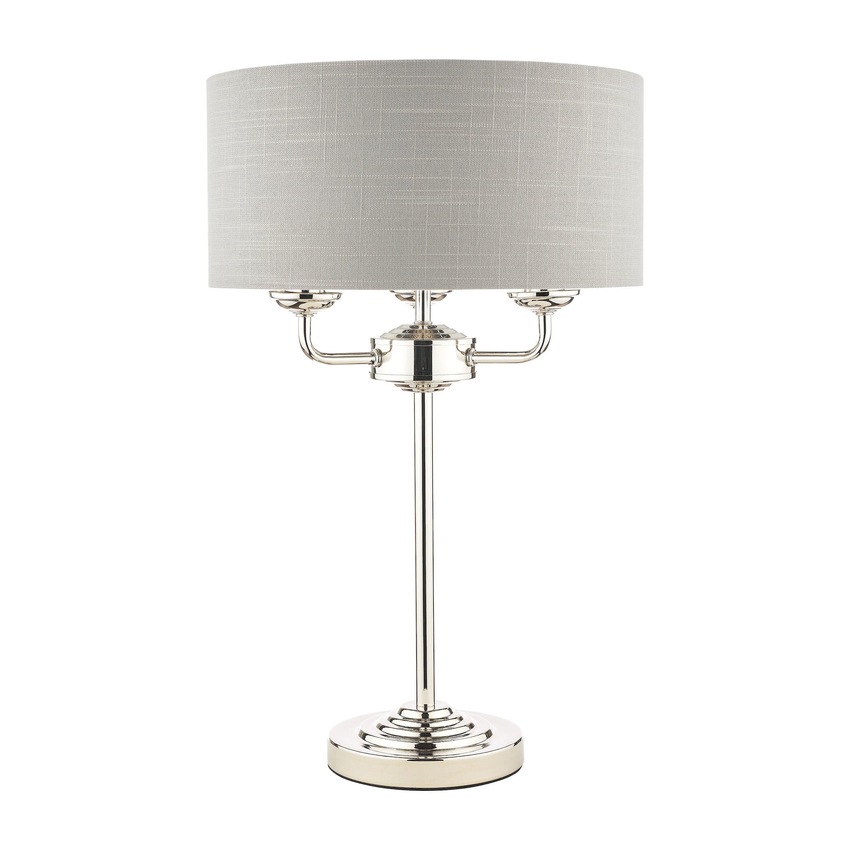 Photograph: Laura Ashley LA3718286-Q Sorrento Polished Nickel 3 Light Table Lamp Complete With Silver Linen Shade And Switch