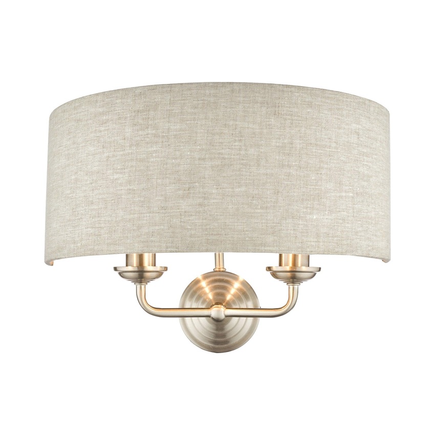 Photograph: Laura Ashley LA3727712-Q Sorrento Satin Nickel Double Wall Light Complete With Natural Linen Shade