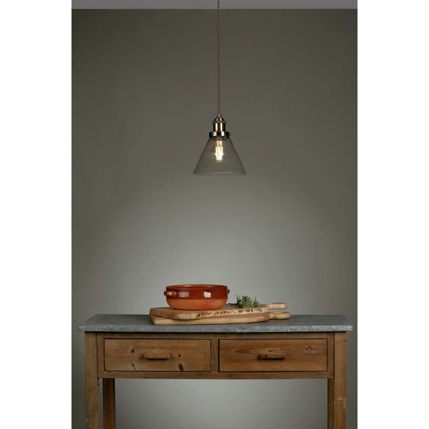 Photograph: Laura Ashley LA3727730-Q Isaac Antique Brass Single Pendant With Clear Glass Shade