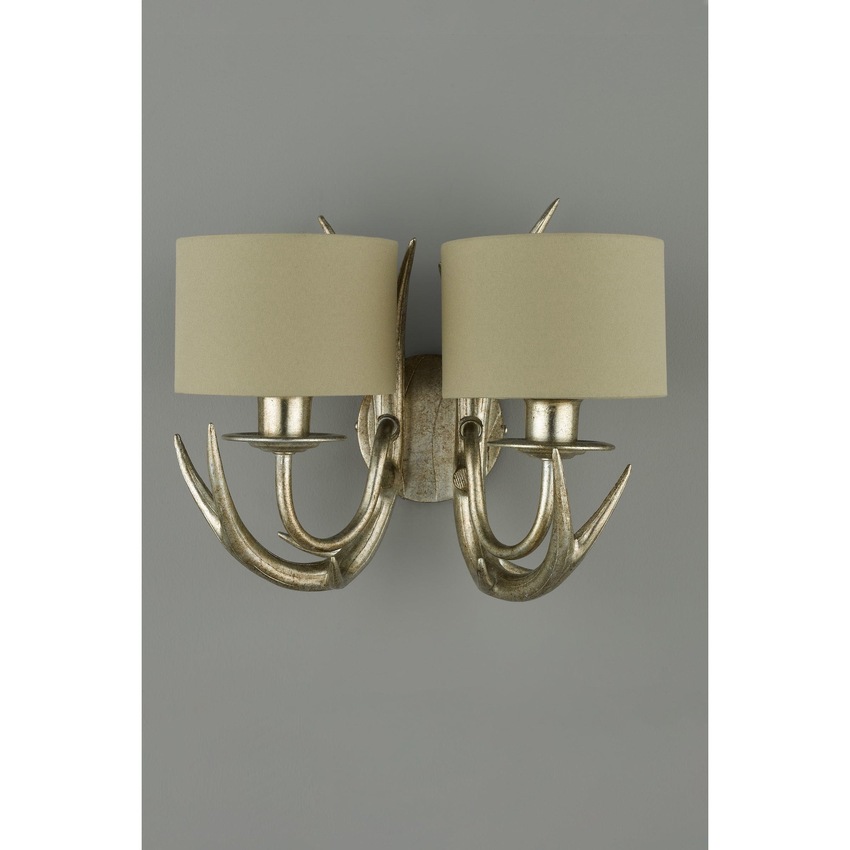 Photograph: Laura Ashley LA3727743-Q Mulroy Cream Gold 2 Light Antler Wall Light Complete With Natural Faux Silk Shades