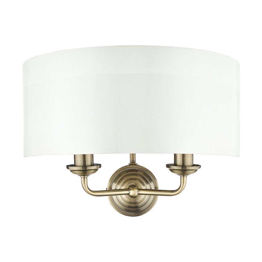 Photograph: Laura Ashley LA3727850-Q Sorrento Antique Brass Double Wall Light Complete With Ivory Linen Shade