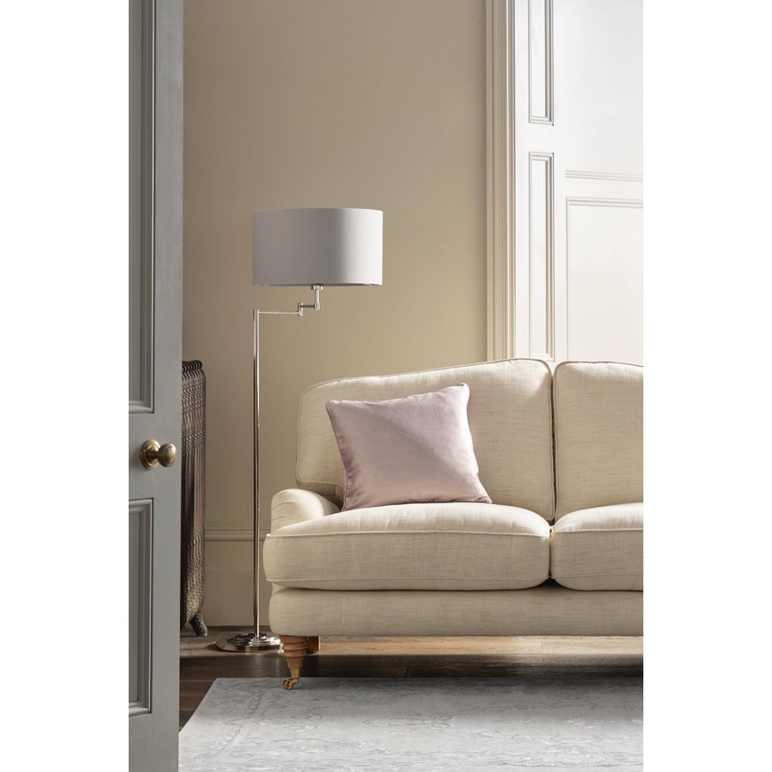 Photograph: Laura Ashley LA3734177-Q Marlowe Polished Nickel Swing Arm Floor Lamp Complete With Grey Cotton Shade