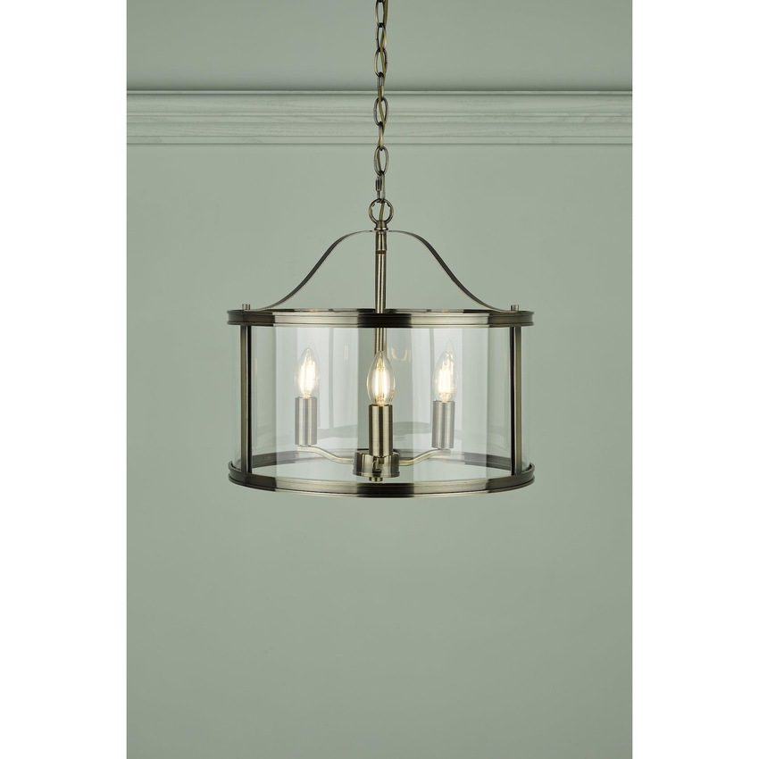 Photograph: Laura Ashley LA3734640-Q Harrington Antique Brass & Clear Glass 3 Light Lantern Pendant