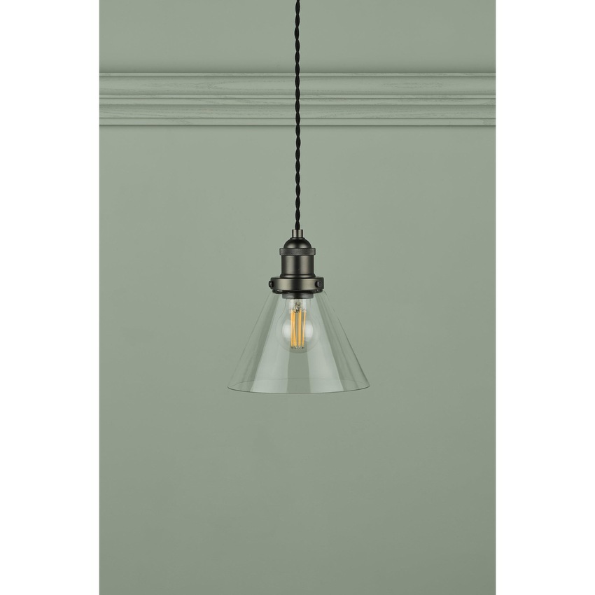 Photograph: Laura Ashley LA3742245-Q Isaac Industrial Nickel Single Pendant With Clear Glass Shade