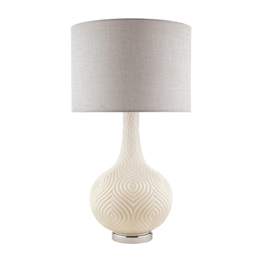 Photograph: Laura Ashley LA3742272-Q Grace Opal Patterned Glass Table Lamp Complete With Grey Linen Shade