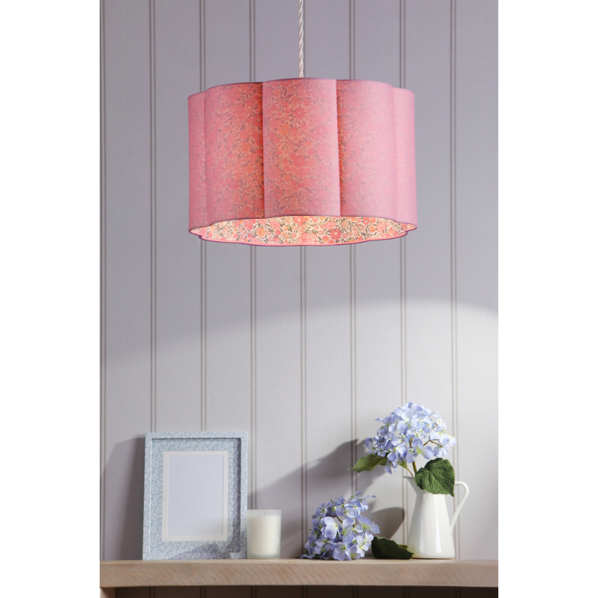 Photograph: Laura Ashley Loveston 38cm Pink Cotton Scalloped Shade With Patterened Inner