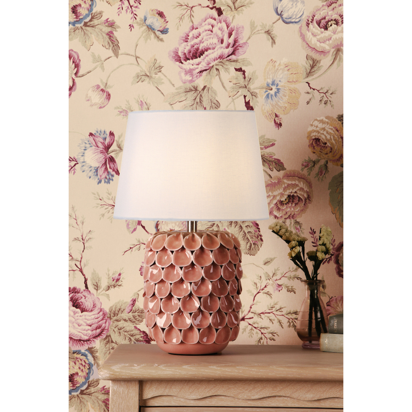 Photograph: Laura Ashley Marwick Pink Ceramic Table Lamp Complete With White Linen Drum Shade