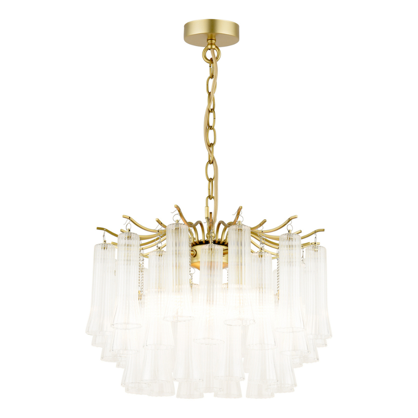 Photograph: Laura Ashley Matt Antique Brass 4 Light Pendant Complete With Ribbed Glass Droppers