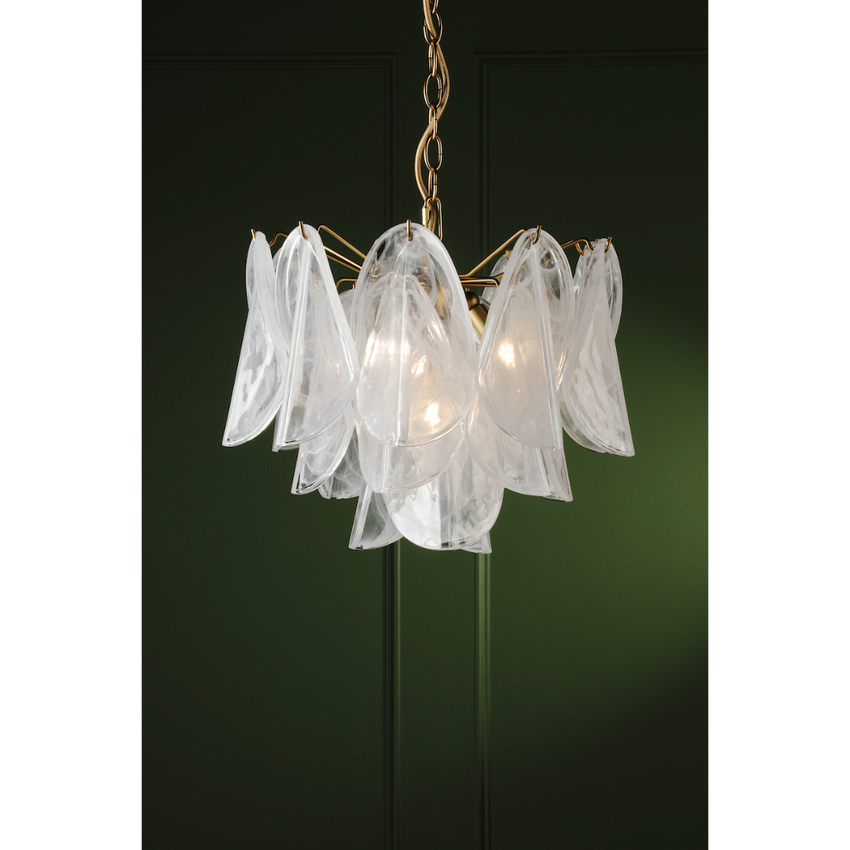 Photograph: Laura Ashley Matt Antique Brass 4 Light Pendant Complete With White Glass