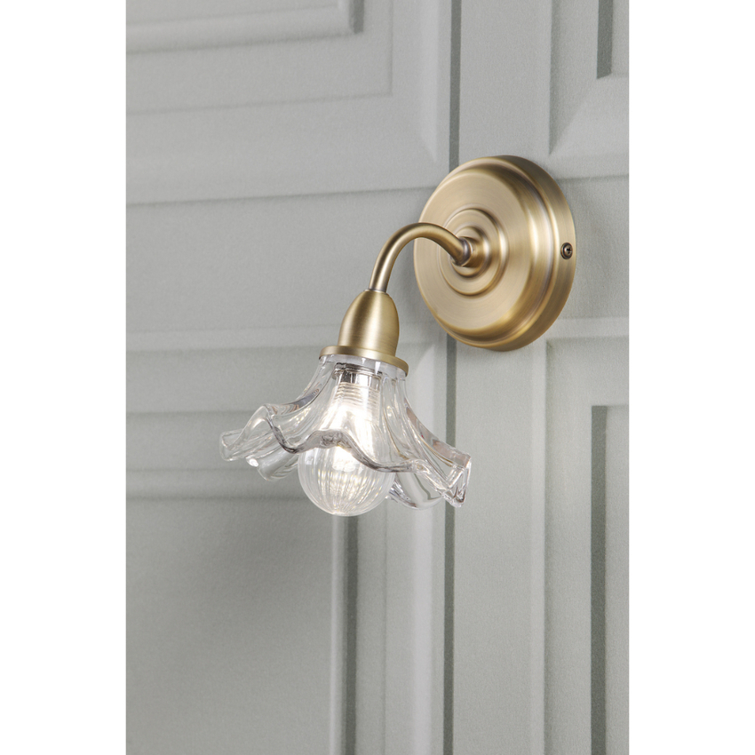 Photograph: Laura Ashley Matt Antique Brass Single Wall Light Complete With Clear Flower Shaped Glass