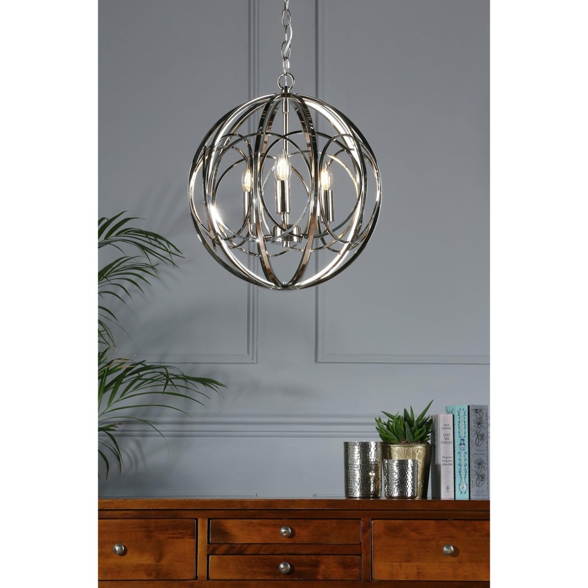 Photograph: Laura Ashley Orbital Polished Nickel 3 Light Round Pendant