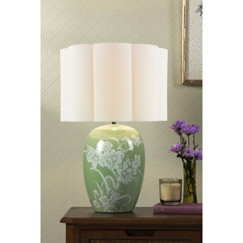 Photograph: Laura Ashley Pashley Green Ceramic Table Lamp Complete With Ivory Scalloped Linen Shade
