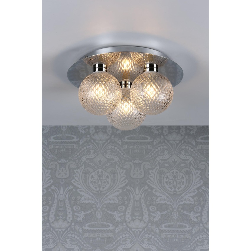 Photograph: Laura Ashley Prague 3 Light Polished Chrome Flush Bathroom Ceiling Light Complete With Textured Glass Globes - IP44