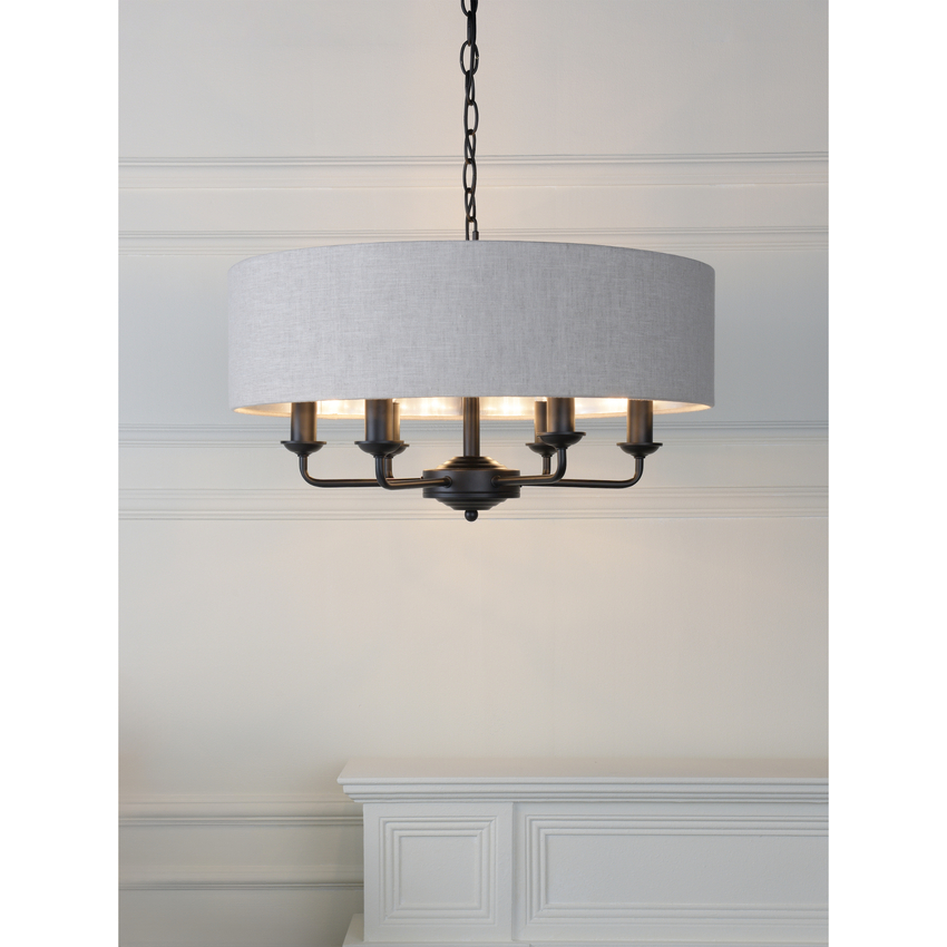 Photograph: Laura Ashley Sorrento 6 Light Shadelier Matt Black With Natural Shade