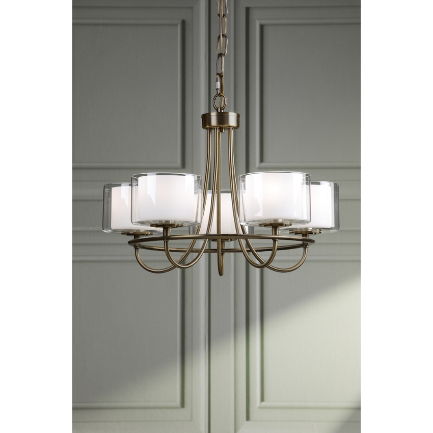 Photograph: Laura Ashley Southwell Antique Brass 5 Light Multi Arm Pendant Complete With Opal Glass Shades