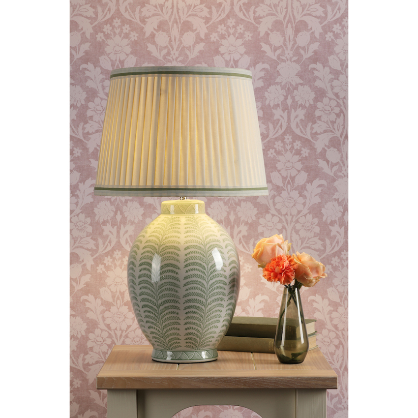 Photograph: Laura Ashley Stannard Green Ceramic Table Lamp Comlete With A Ivory Faux Silk Shade With Green Trim