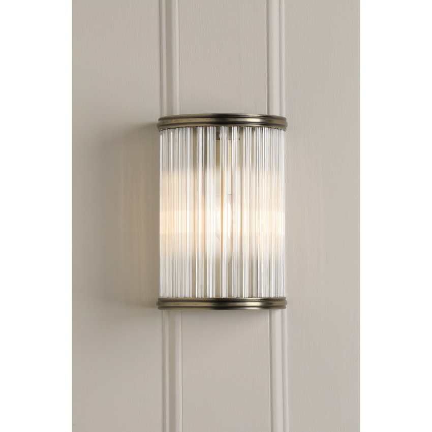 Photograph: Laura Ashley Sutton Wall Light Matt Antique Brass and Ribbed Glass