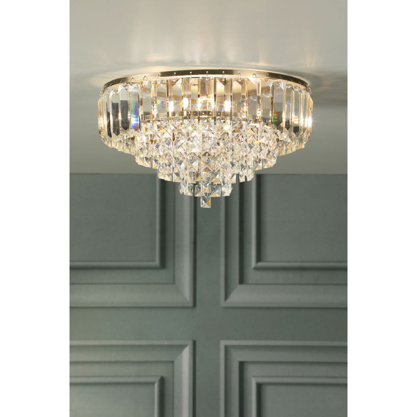 Photograph: Laura Ashley Vienna 3 Light Flush Crystal Ceiling Light With Antique Brass Metalwork