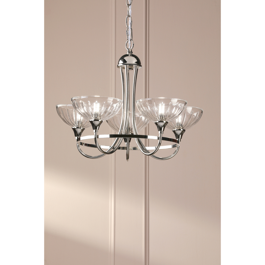 Photograph: Laura Ashley Wellham 5 Light Armed Pendant Polished Nickel and Ribbed Glass