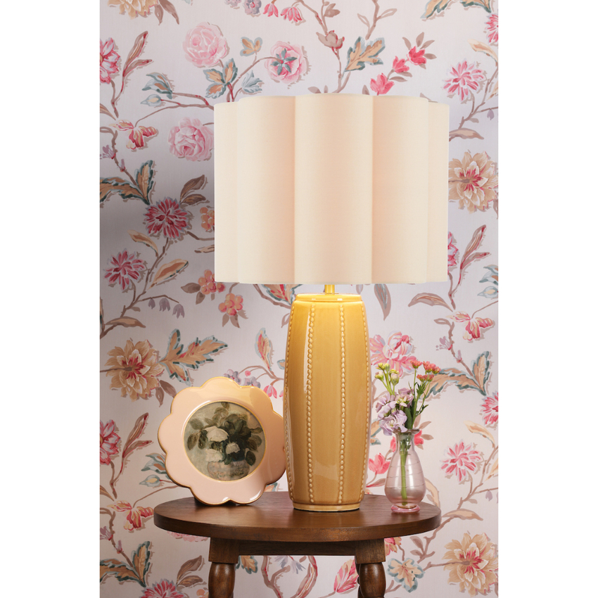 Photograph: Laura Ashley Yellow Ceramic Table Lamp Complete With Natural Cotton Mixed Scallop Shade