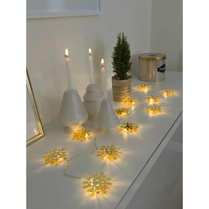 Photograph: Light Set, 10 Gold Snowflakes, 10 Warm White Led, B/O