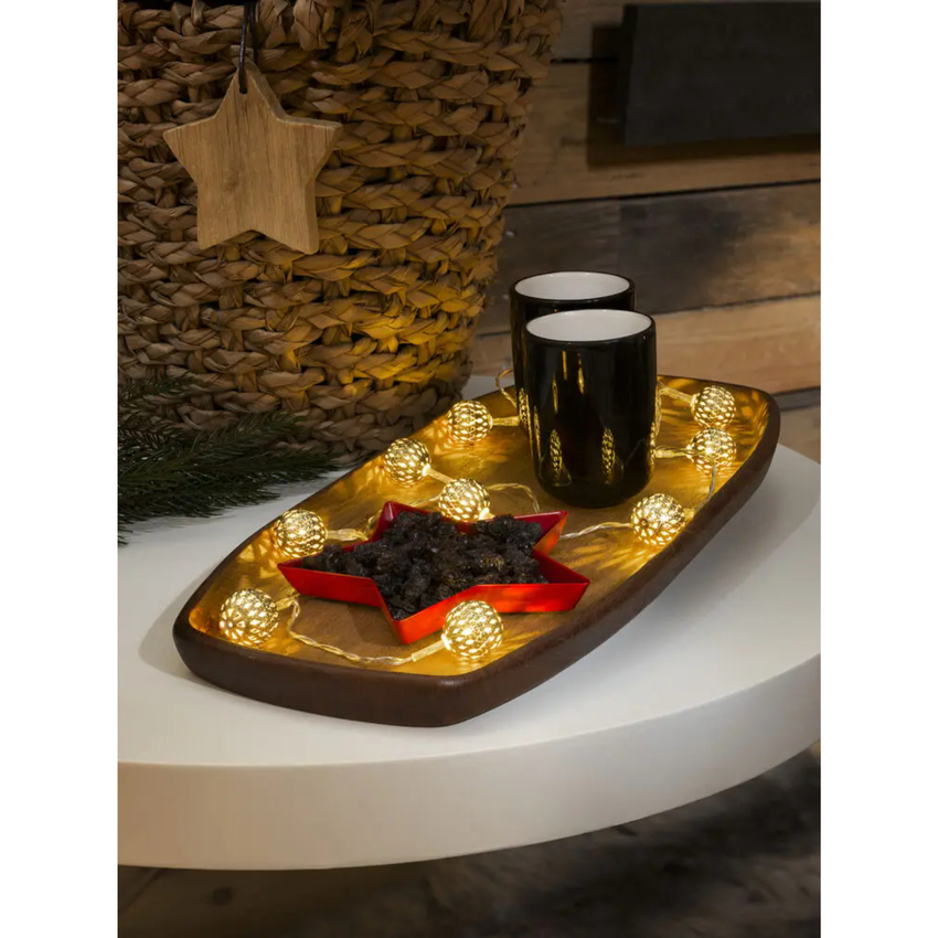 Photograph: Light Set of Small Gold Metal Balls 10 Warm White Led B/O