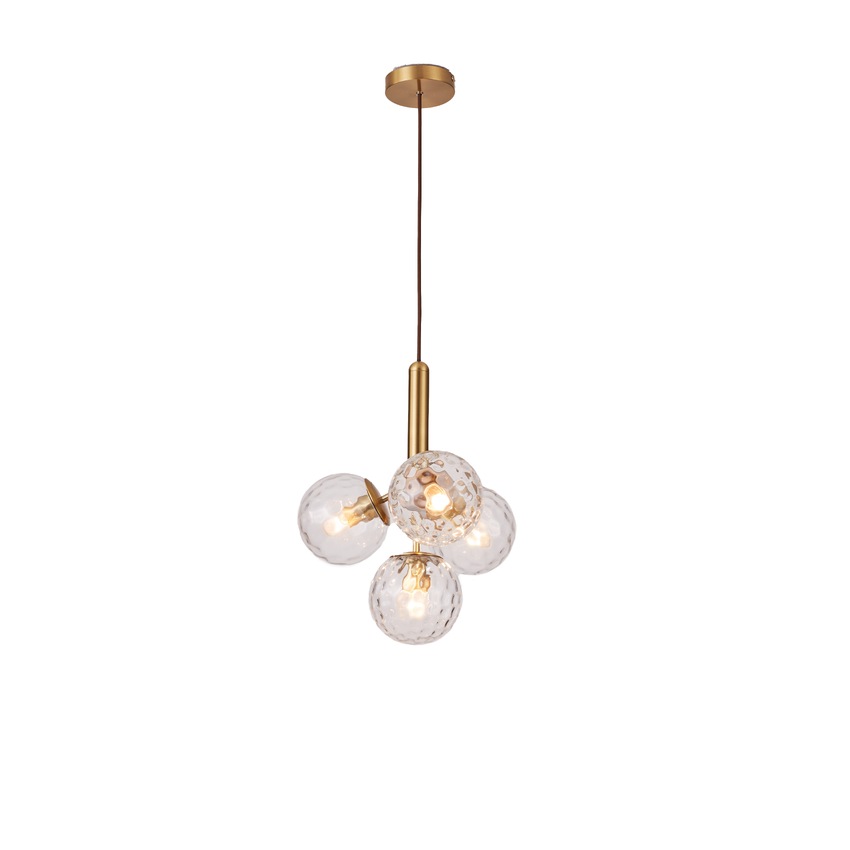 Photograph: Lorelei 4 Light Pendant Brushed Brass With Clear Glass Globes