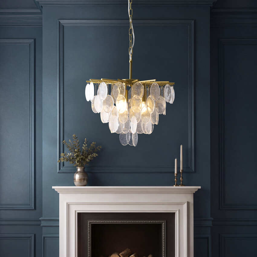 Photograph: Loretta 3 Light Brushed Aged Brass Finish 3 Light Pendant Complete With Clear Bubble Glass