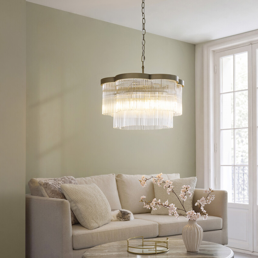 Photograph: Lucille 5 Light Antique Brass And Clear Glass 5 Light Pendant