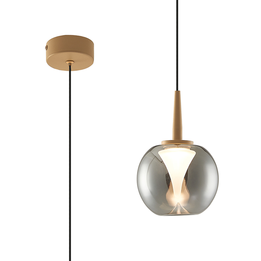 Photograph: Mantra Andromeda Led Single Pendant Light In Gold Complete With Round Chrome/Frosted Glass - 3000K