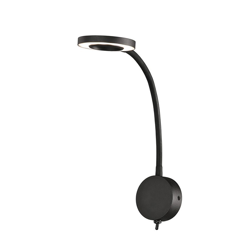 Photograph: Mantra Boavista Ring Head Black Adjustable Switched Bedside Led Reader Wall Light - 3000K