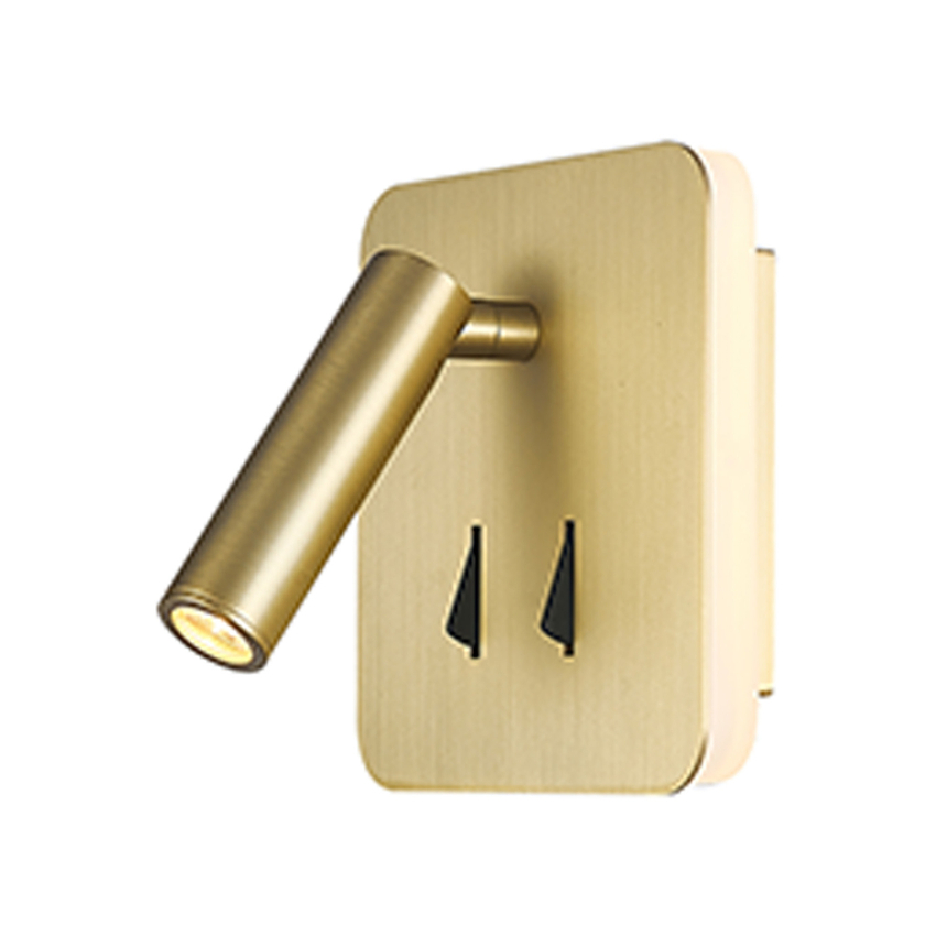 Photograph: Mantra Cayman Square Bedside Adjustable Led Reader Wall Light In Satin Gold - Lights Indipendently Switched - 3000K